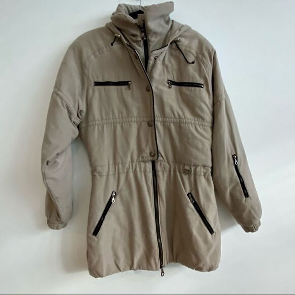 NILS Resort Collection Taupe Hooded Zip Up Tunic Length insolated Ski Coat SZ 8 - Picture 1 of 16